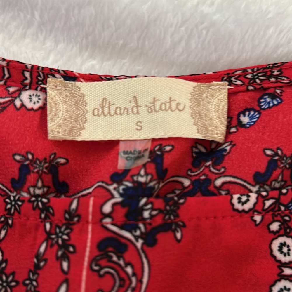 Altar'd State Red and Black Ruffled Tie Front Blouse - Picture 2 of 5